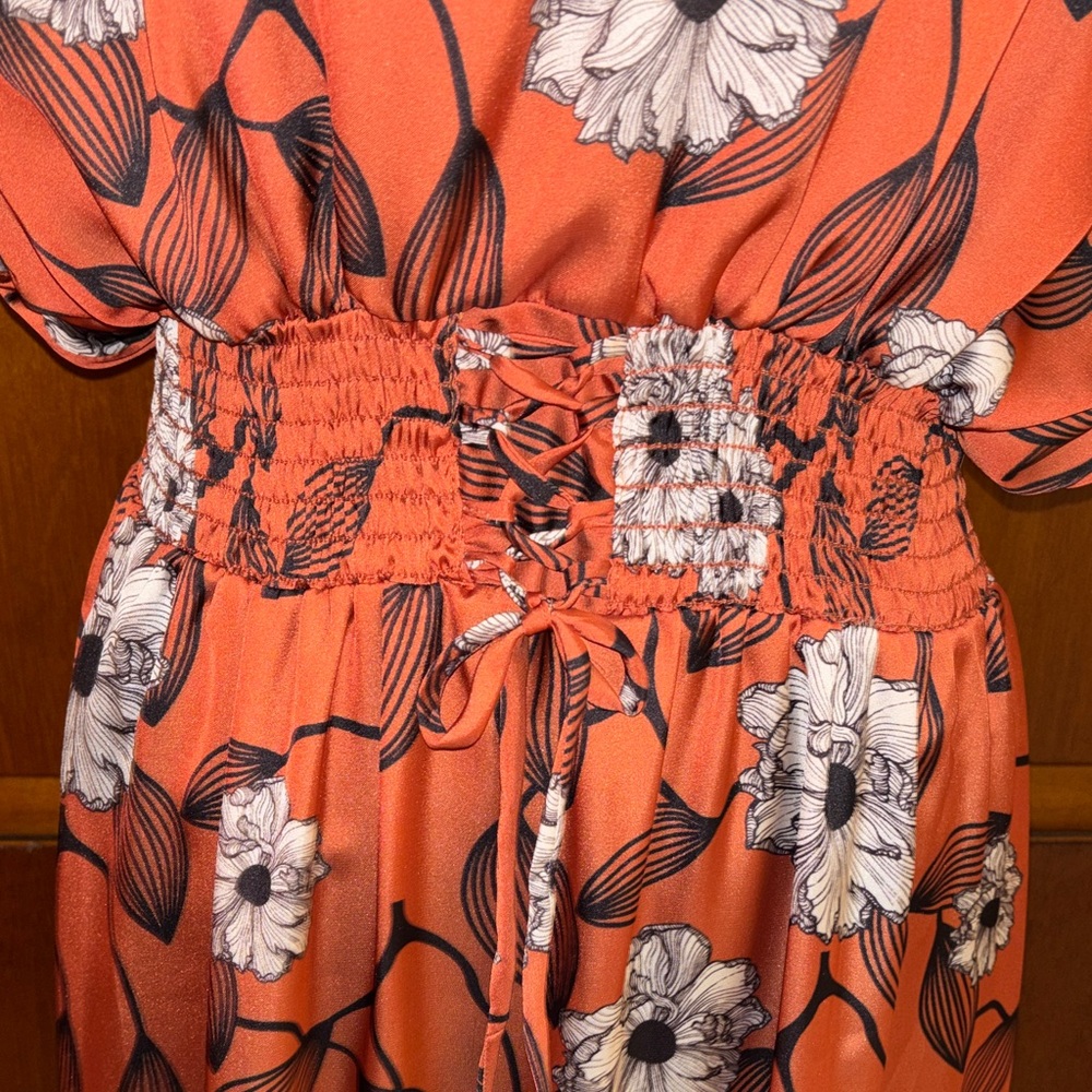 Cotton Chicks Ruffle Sleeve Dress in Rust Floral SZ MED - Picture 4 of 12